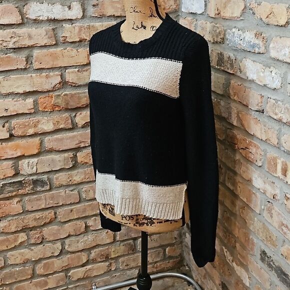 Theory Komon Sparkler black & cream wool/silk blend sweater size Small - Picture 4 of 12